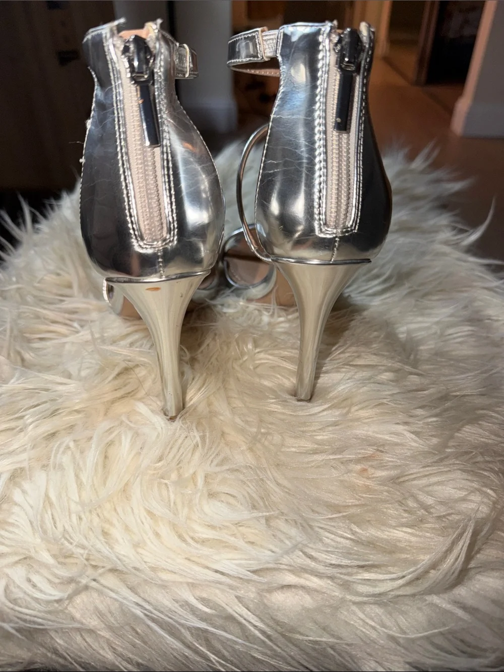 Steve Madden Metallic Silver Triple-Strap High Heels